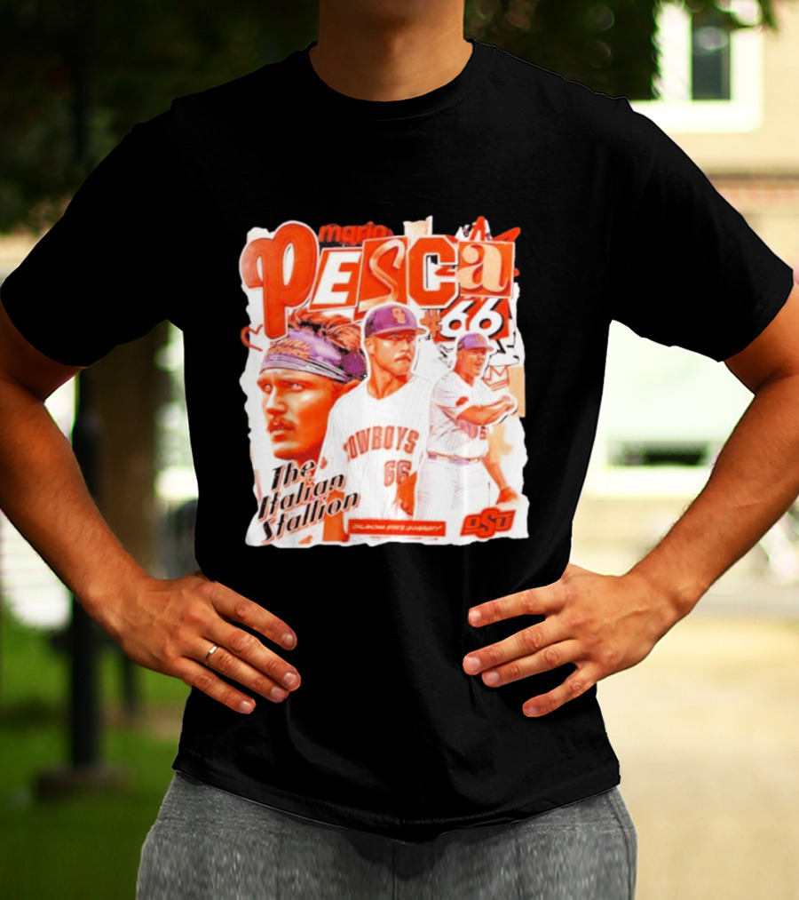 Mario Pesca 66 Oklahoma State Cowboys The Italian Stallion OSU Baseball T-Shirt