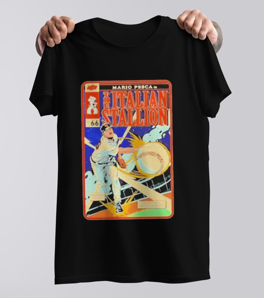 Mario Pesca The Italian Stallion Comic No 66 Oklahoma State Cowboys Baseball T-Shirt