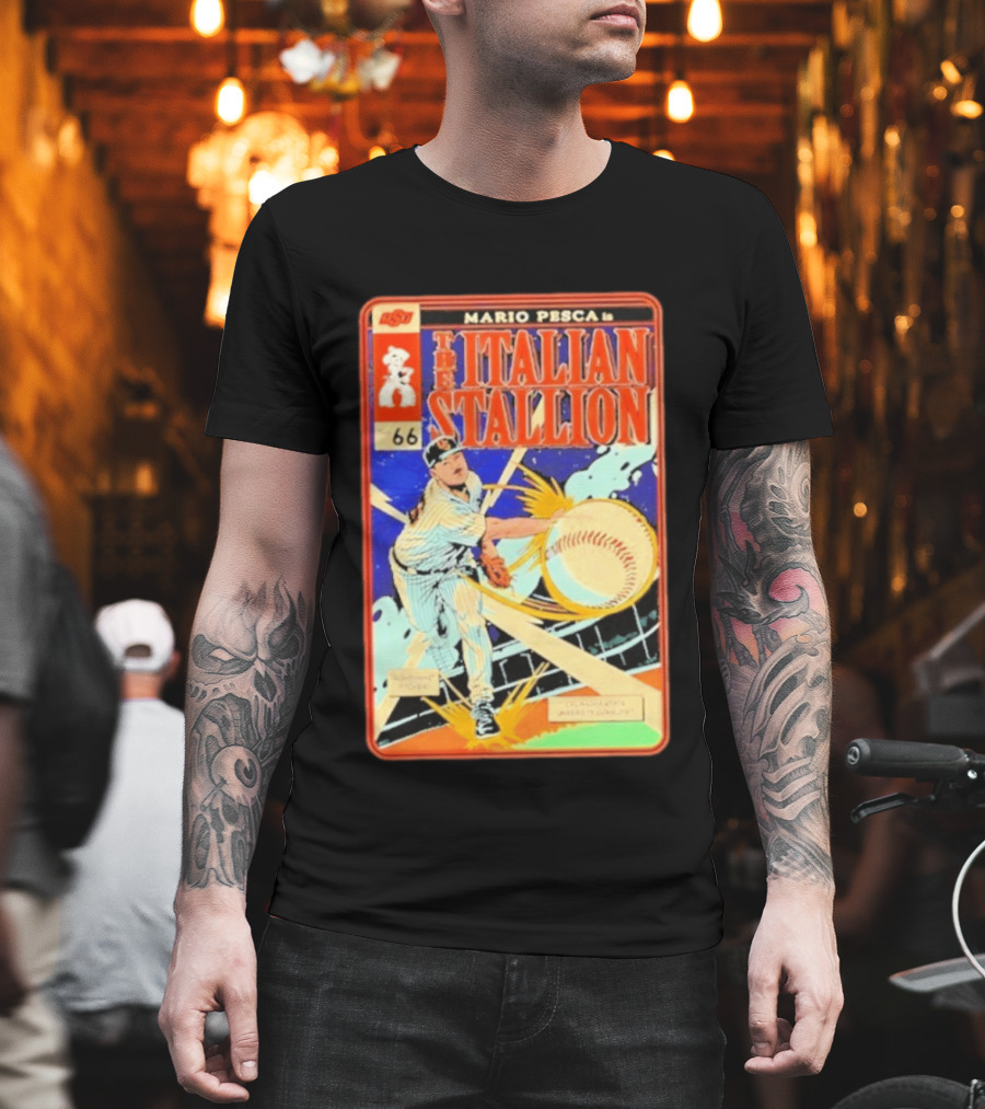 Mario Pesca The Italian Stallion Comic No 66 Oklahoma State Cowboys Baseball T-Shirt