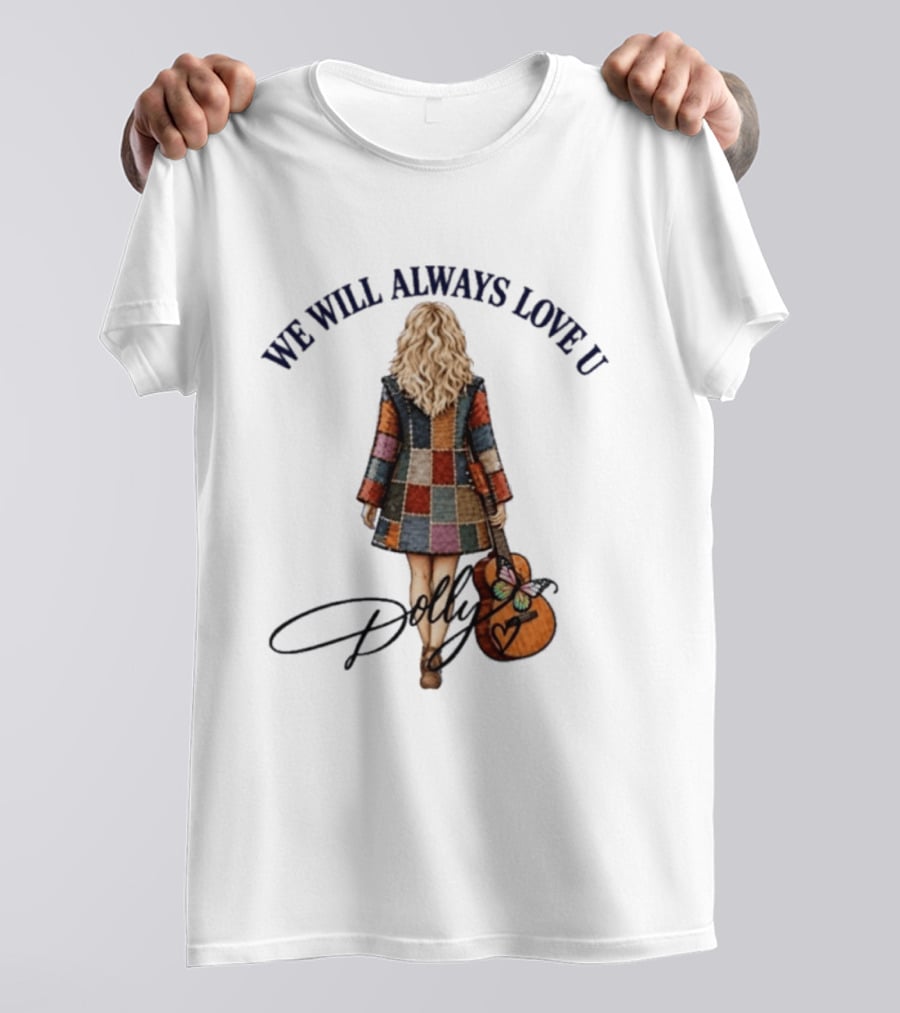 We Will Always Love U Dolly Retro Patchwork Guitar T-Shirt