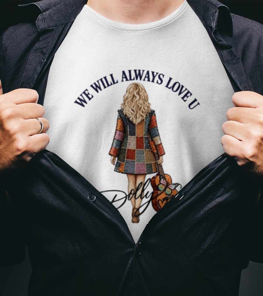 We Will Always Love U Dolly Retro Patchwork Guitar T-Shirt