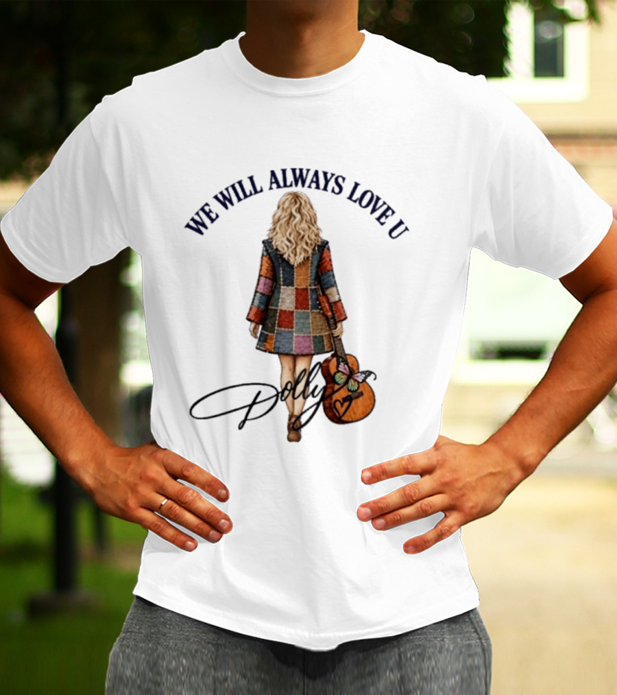 We Will Always Love U Dolly Retro Patchwork Guitar T-Shirt
