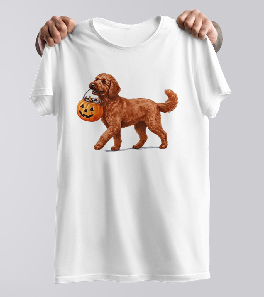 Goldendoodle Halloween Spooky Dog 2026 Pumpkin Treat Bucket T-Shirt