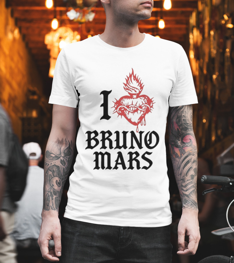 I Heart Bruno Mars Romantic Tour Flame Heart T-Shirt