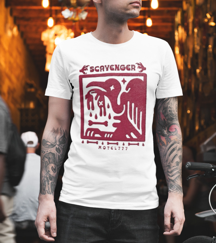 Scavenger Motel 777 Bird Design With Bones And Droplets T-Shirt