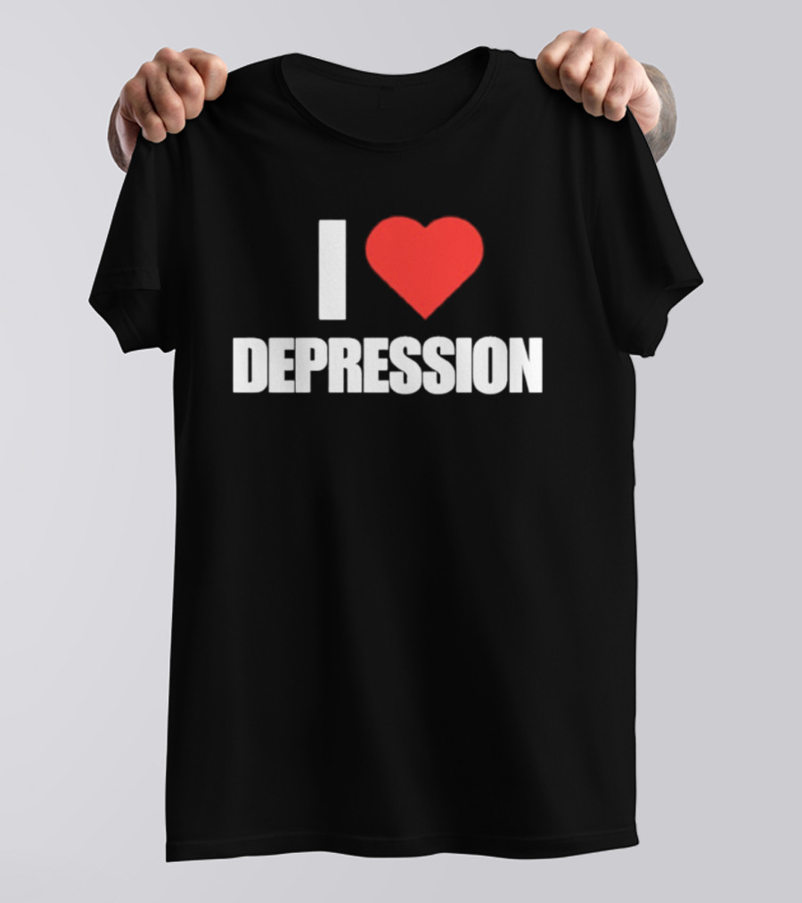 I Heart Depression Text With Red Love T-Shirt