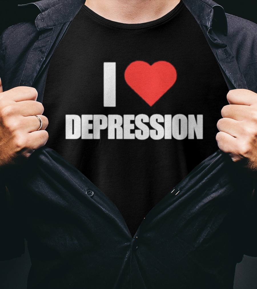 I Heart Depression Text With Red Love T-Shirt
