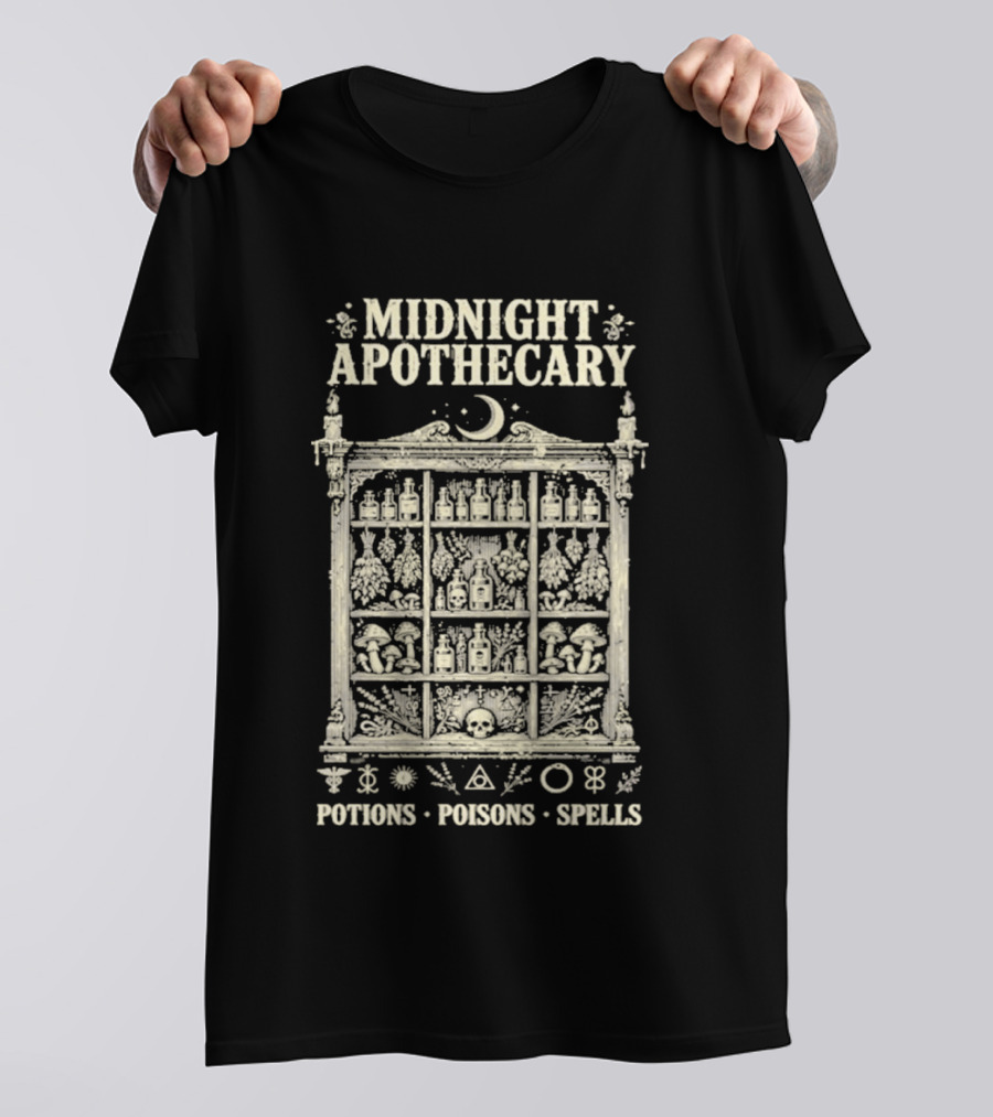 Midnight Apothecary Potions Poisons Spells Halloween Witch T-Shirt