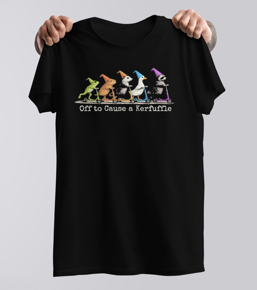 Off To Cause A Kerfuffle Frog Duck And Animals On Scooters With Hats T-Shirt
