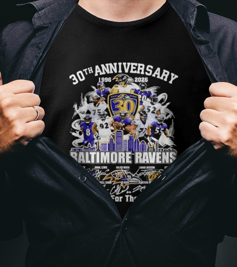 30th Anniversary Baltimore Ravens 1996 2026 Thank You For The Memories Signatures T-Shirt
