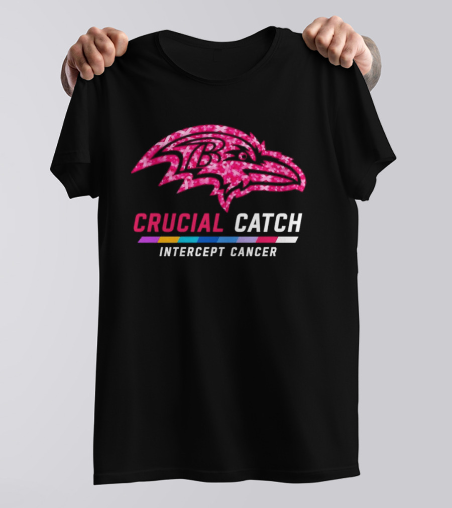 Baltimore Ravens Crucial Catch Intercept Cancer 2026 Pink Awareness Campaign T-Shirt