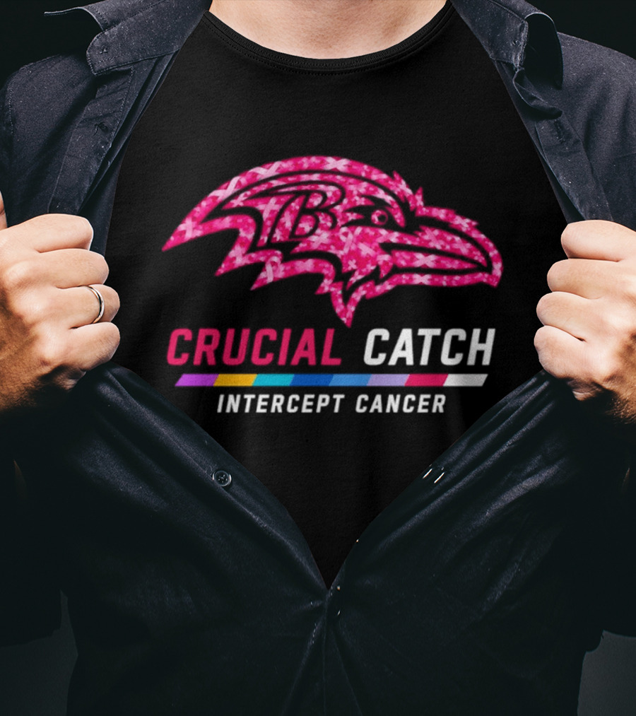 Baltimore Ravens Crucial Catch Intercept Cancer 2026 Pink Awareness Campaign T-Shirt