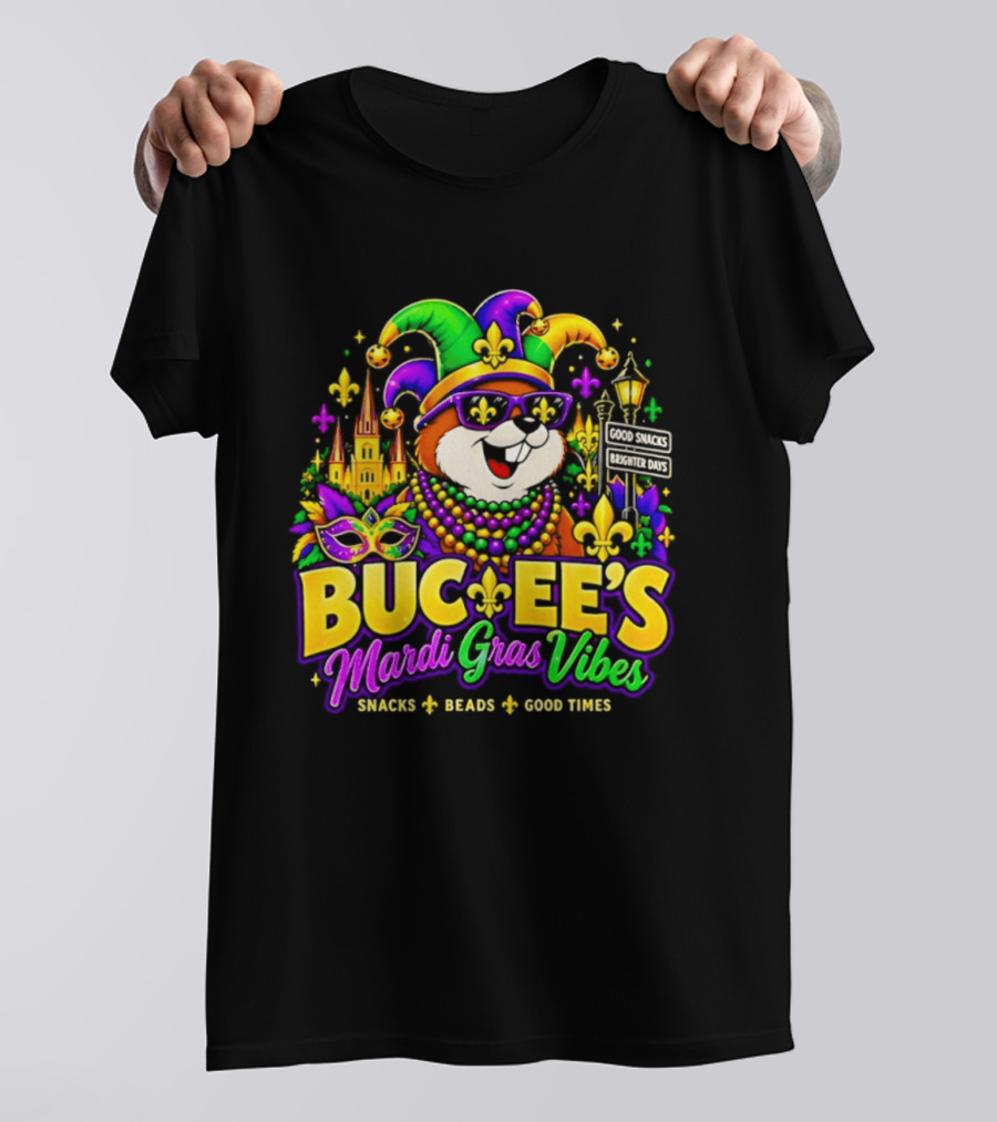 Buc Ee's Mardi Gras Vibes Snacks Beads Good Times T-Shirt