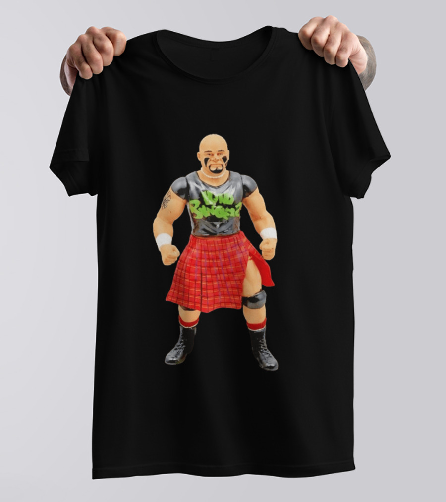 Loud Knockers Wrestling Figure In Red Plaid Skirt T-Shirt