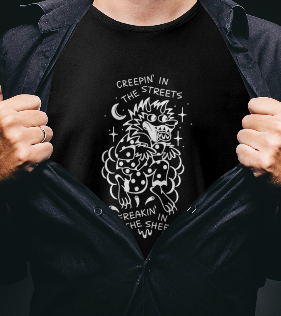 Creepin' In The Streets Freakin' In The Sheets Wolf Moon Stars T-Shirt