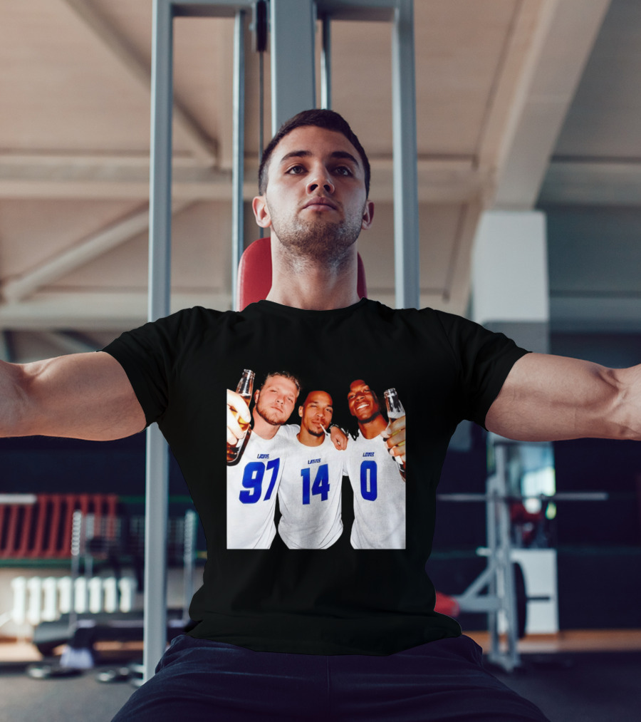 Detroit Lions Aidan Hutchinson Amon Ra St. Brown Jahmyr Gibbs Holding Beer Bottles Smoking Celebration T-Shirt