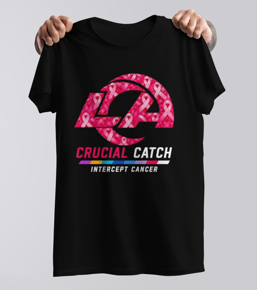 Los Angeles Rams Crucial Catch Intercept Cancer Pink Ribbon Awareness 2026 T-Shirt