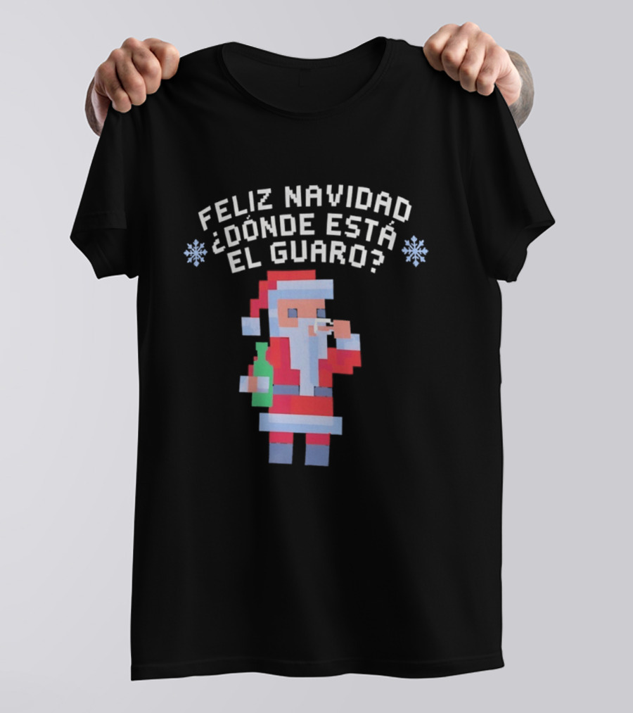 Feliz Navidad Dónde Está El Guaro Santa With Drink And Bottle T-Shirt