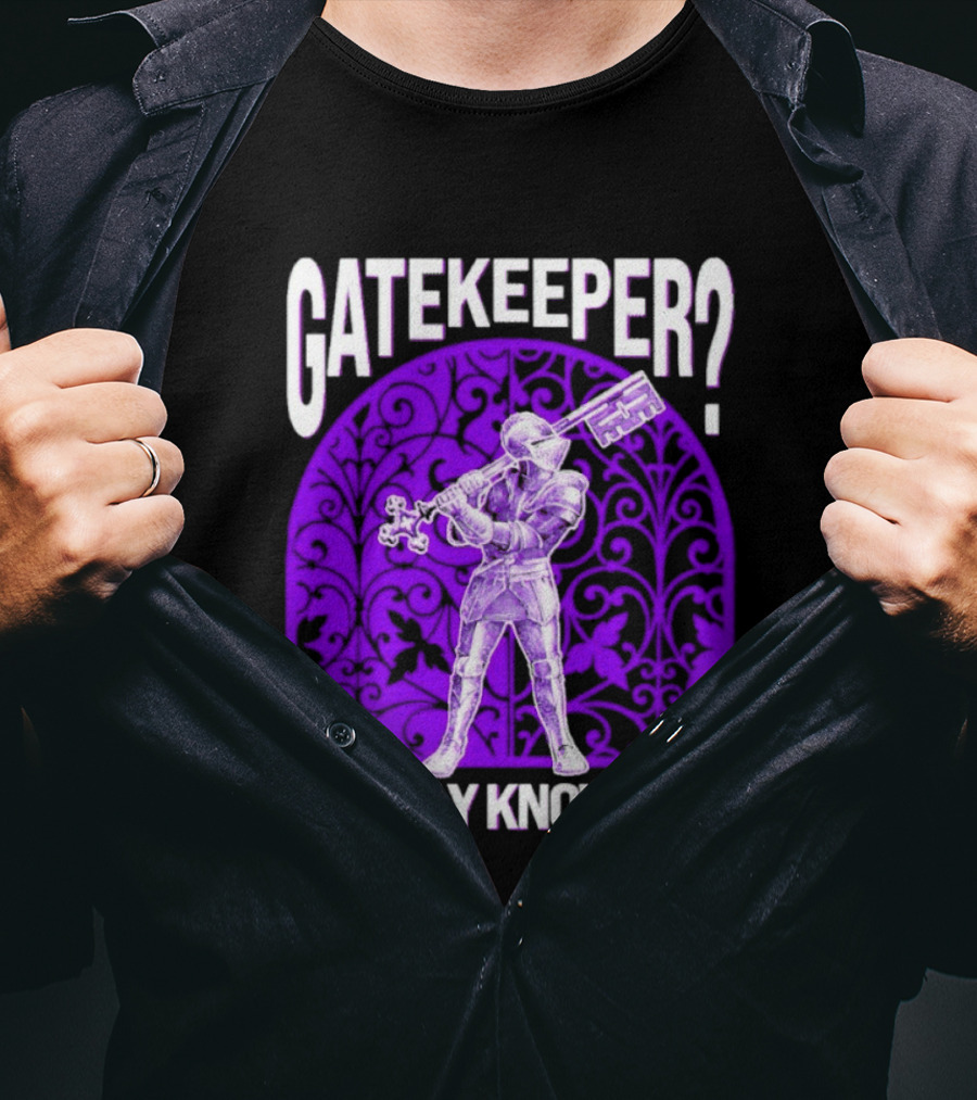 Gatekeeper I Hardly Know Her Knight In Armor Key Sword Purple T-Shirt