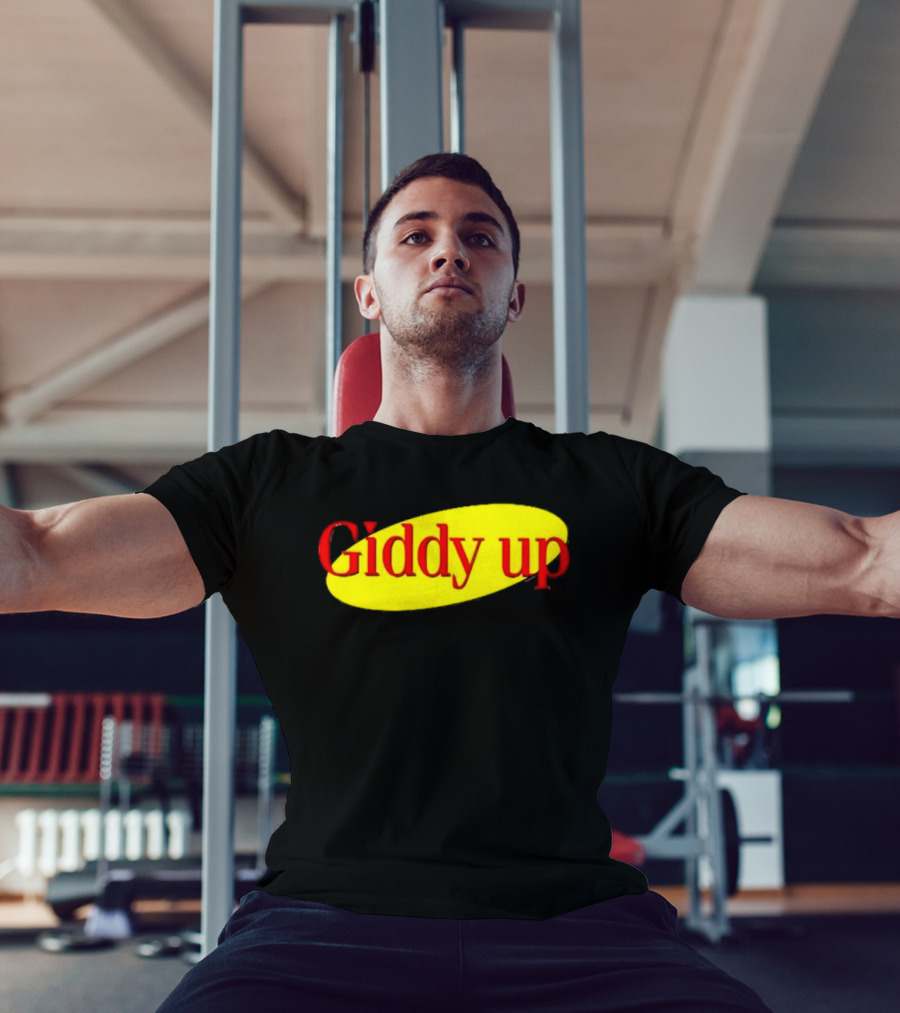 Giddy Up Bold Red Text On Yellow Oval T-Shirt