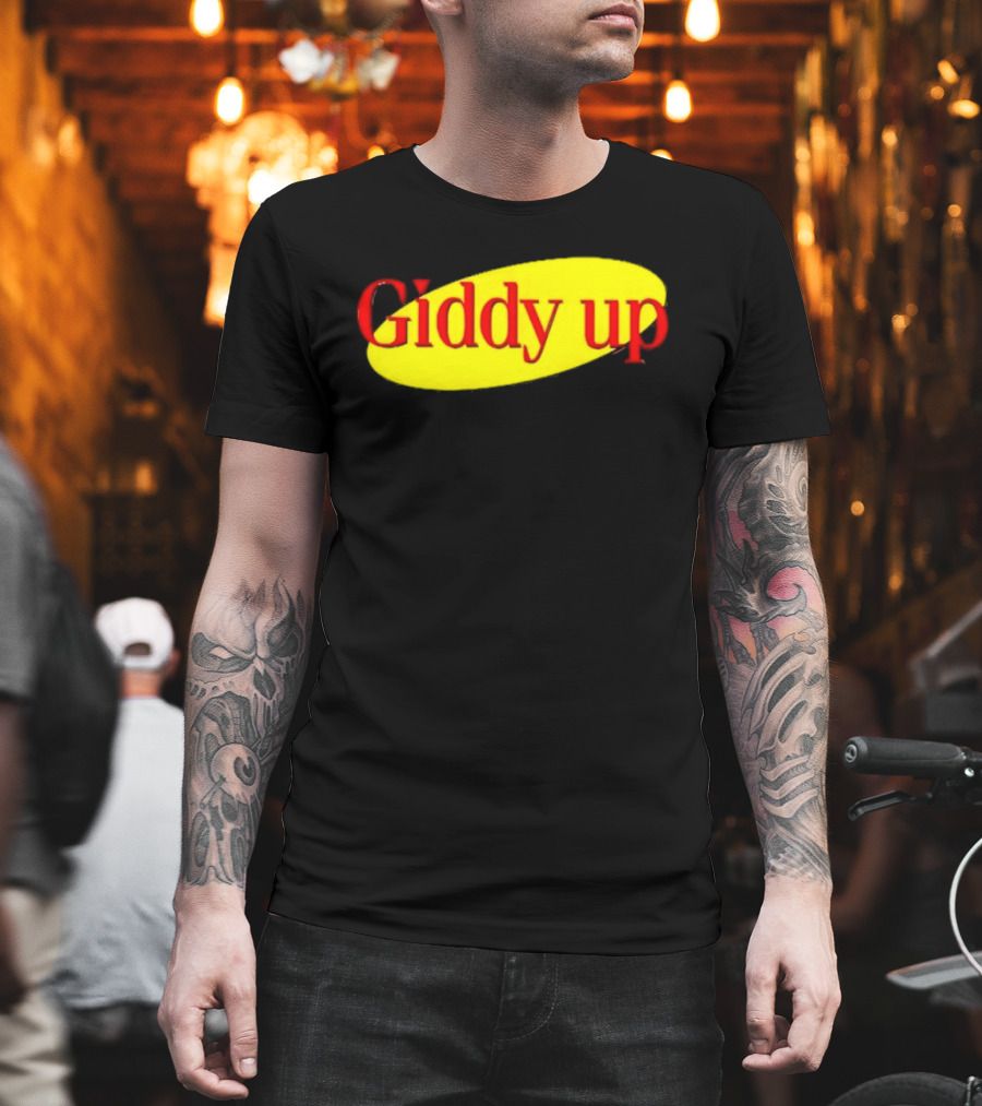 Giddy Up Bold Red Text On Yellow Oval T-Shirt