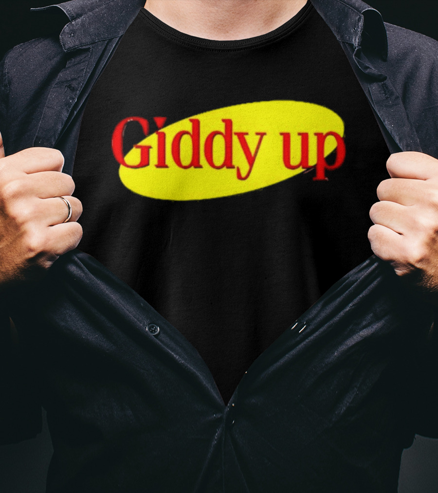 Giddy Up Bold Red Text On Yellow Oval T-Shirt