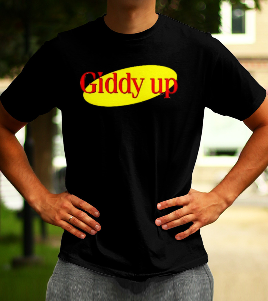 Giddy Up Bold Red Text On Yellow Oval T-Shirt