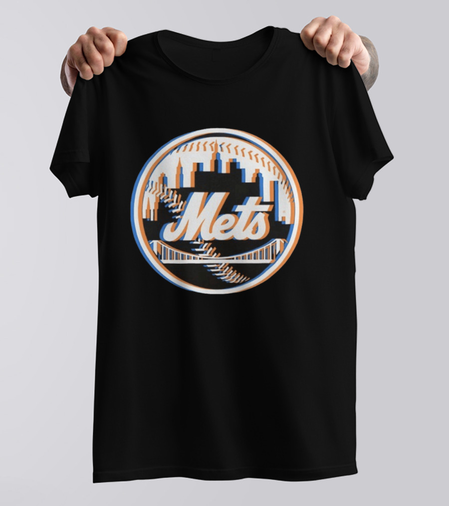 New York Mets Glitch 2026 MLB Season Skyline Bridge Baseball T-Shirt