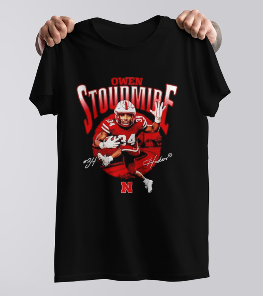 Owen Stoudmire 34 Nebraska Cornhuskers Football Player Caricature Huskers Signature T-Shirt