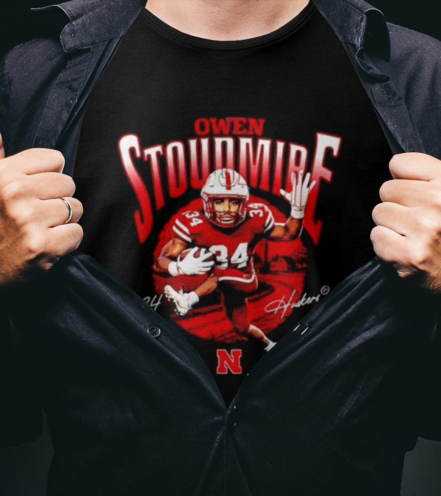 Owen Stoudmire 34 Nebraska Cornhuskers Football Player Caricature Huskers Signature T-Shirt