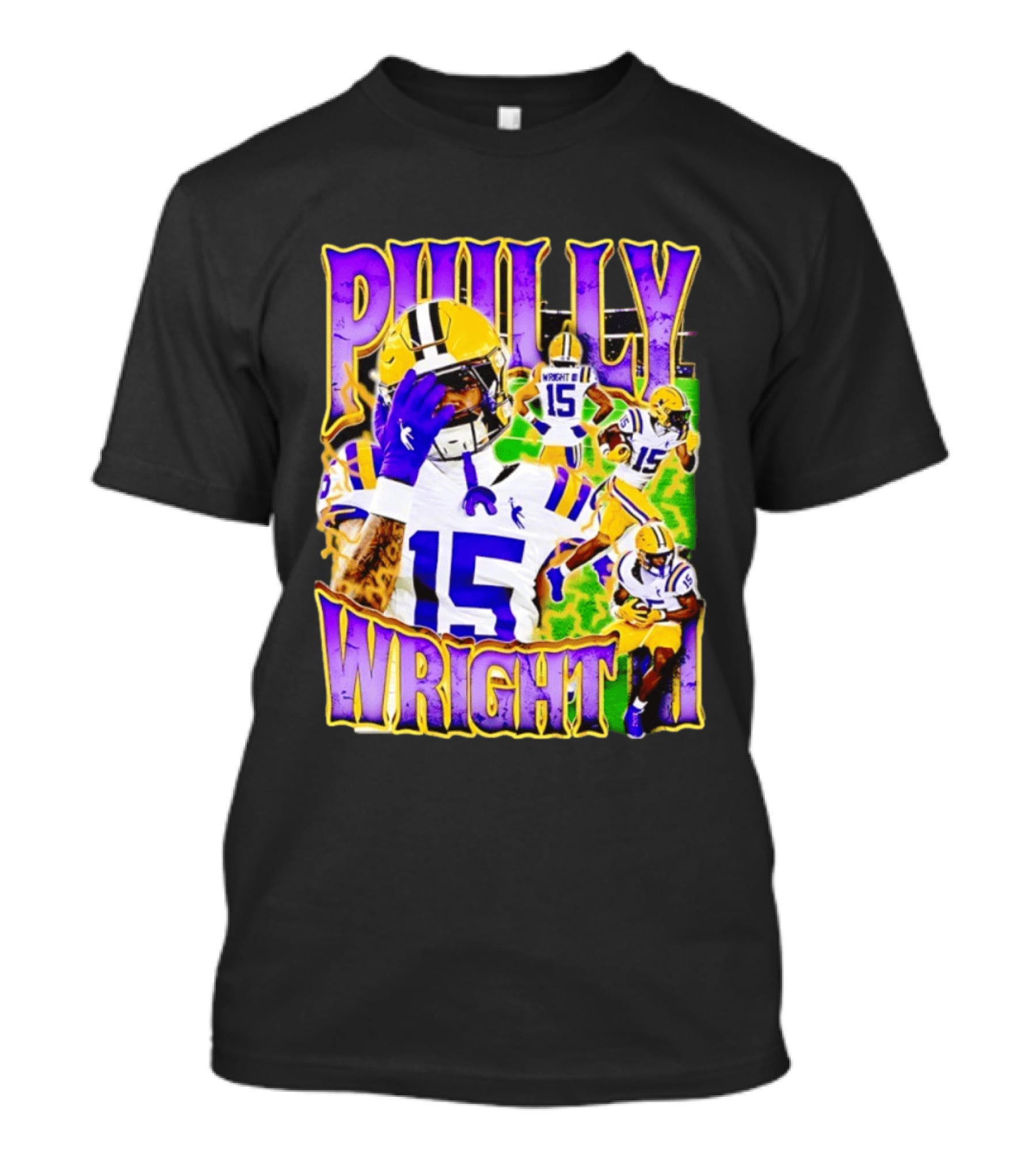 Philly Wright III LSU Tigers Football Number 15 Bayou NCAA Player T-Shirt
