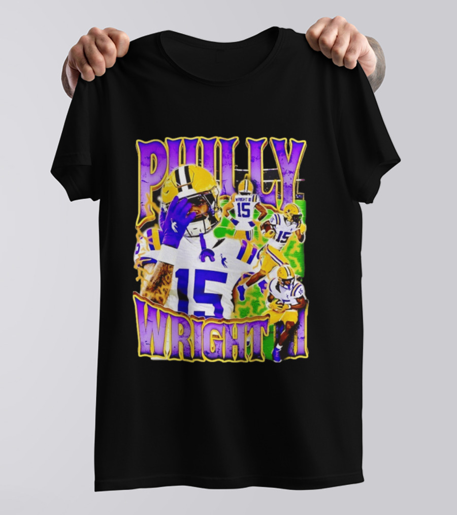 Philly Wright III LSU Tigers Football Number 15 Bayou NCAA Player T-Shirt