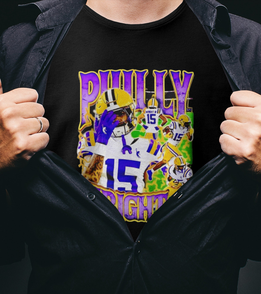 Philly Wright III LSU Tigers Football Number 15 Bayou NCAA Player T-Shirt