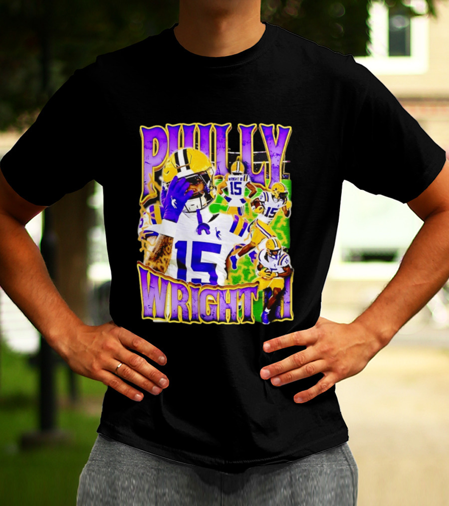 Philly Wright III LSU Tigers Football Number 15 Bayou NCAA Player T-Shirt