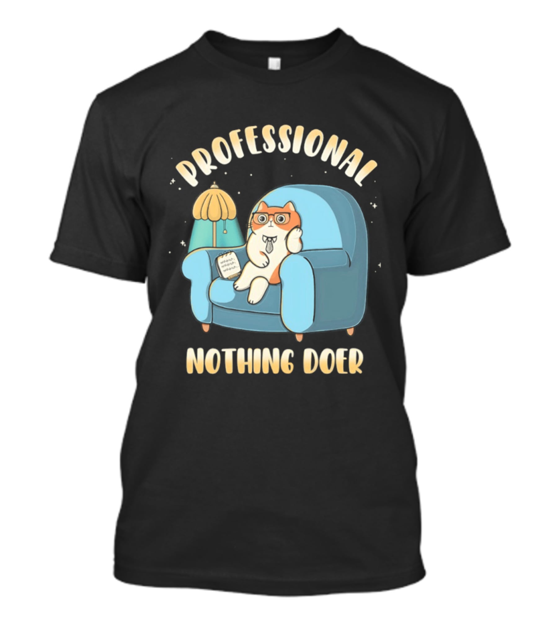 Professional Nothing Doer Cat Relaxing With Book And Lamp T-Shirt