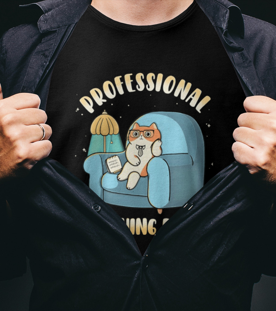 Professional Nothing Doer Cat Relaxing With Book And Lamp T-Shirt