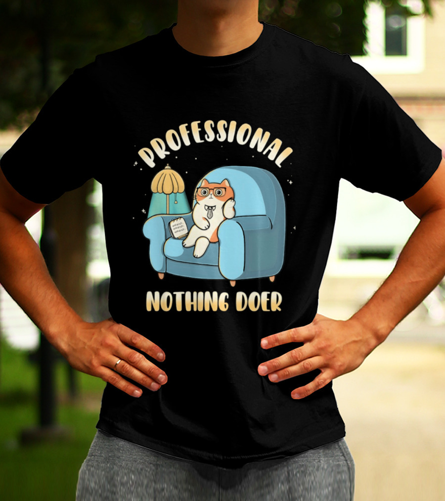 Professional Nothing Doer Cat Relaxing With Book And Lamp T-Shirt