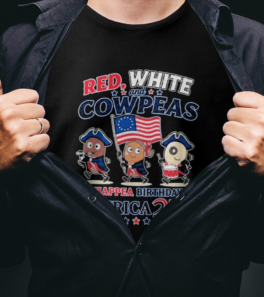 Happea Birthday America 250 Red White Cowpeas Patriots Celebration T-Shirt