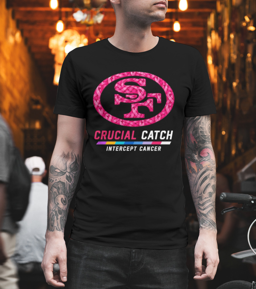 San Francisco 49ers 2026 Crucial Catch Intercept Cancer Pink Ribbon T-Shirt