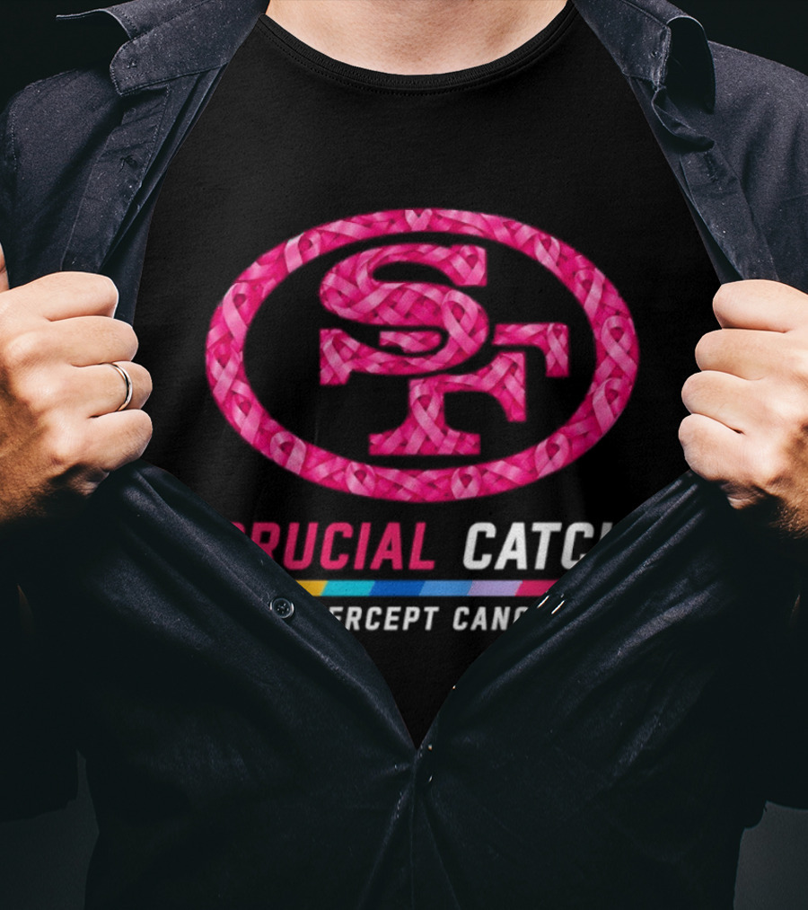 San Francisco 49ers 2026 Crucial Catch Intercept Cancer Pink Ribbon T-Shirt