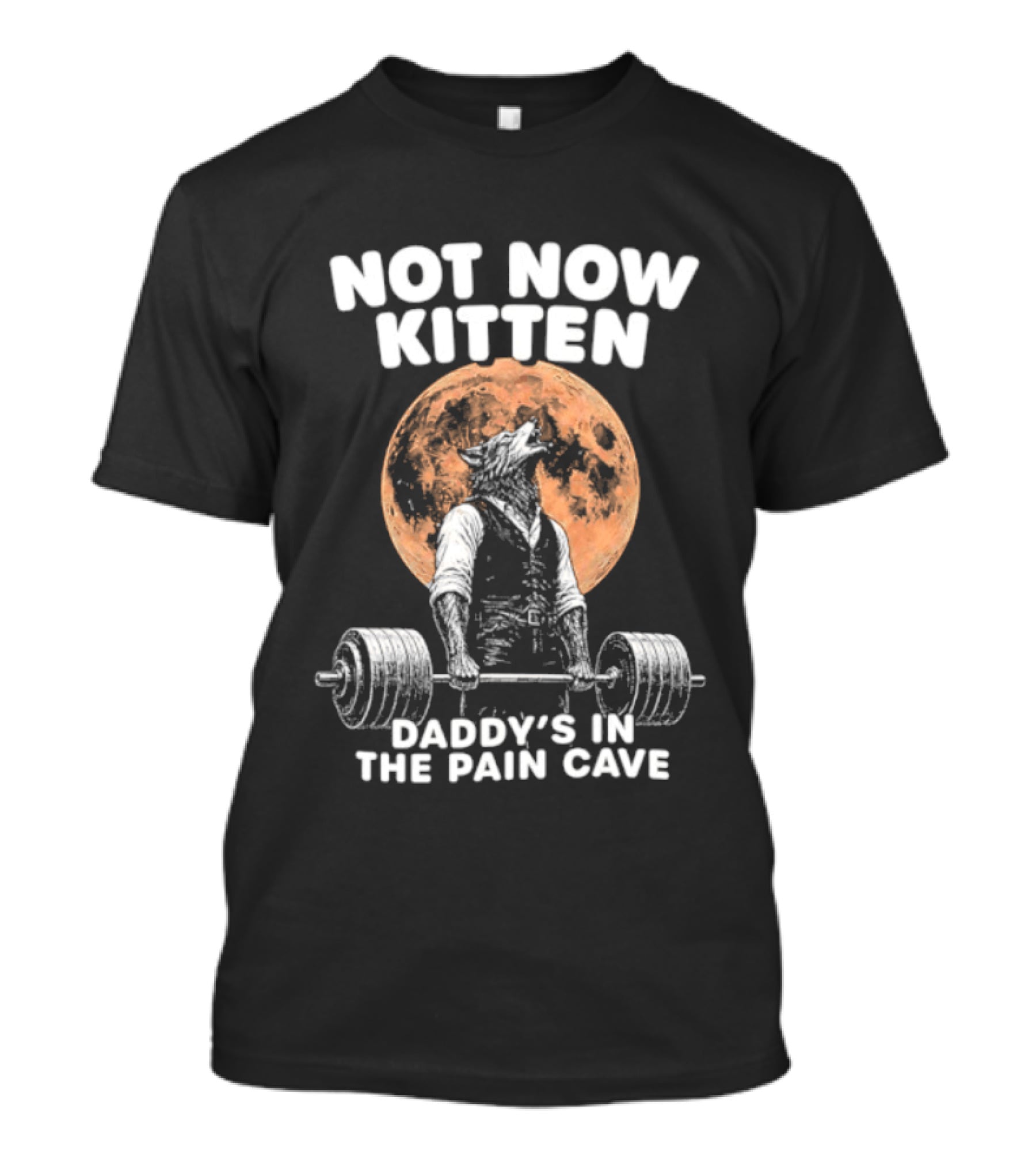 Not Now Kitten Daddy's In The Pain Cave Wolf Weightlifting Moon T-Shirt