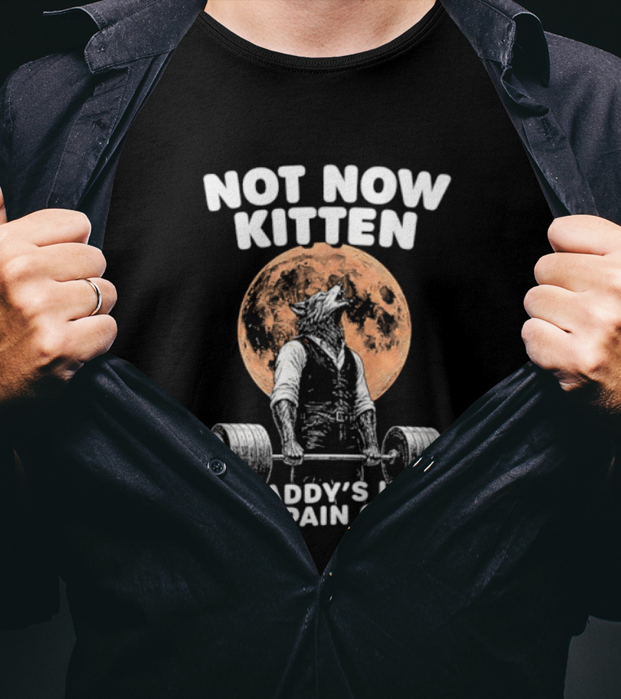 Not Now Kitten Daddy's In The Pain Cave Wolf Weightlifting Moon T-Shirt