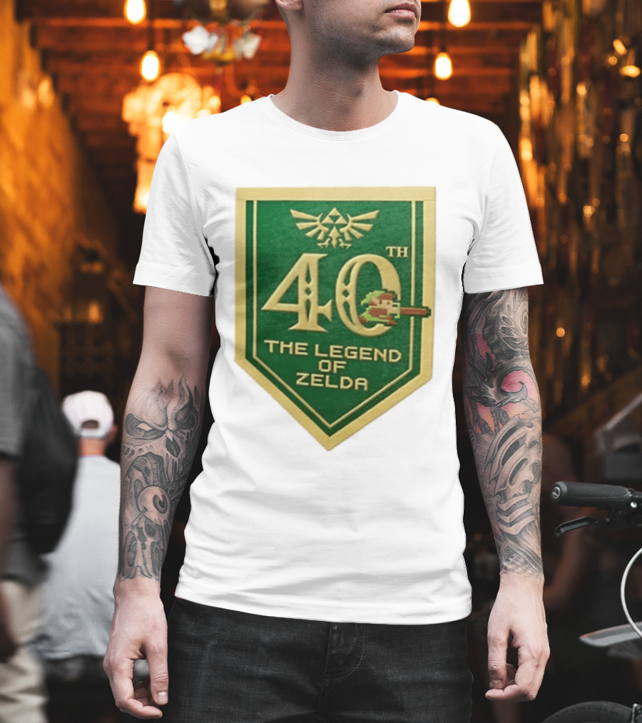 40th Anniversary The Legend Of Zelda With Link Pixel Art And Triforce T-Shirt