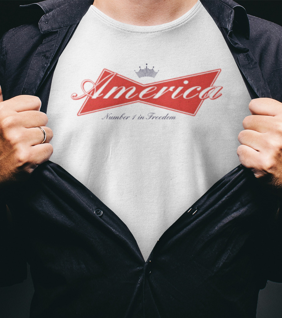 America Number 1 In Freedom Crowned Red Script T-Shirt