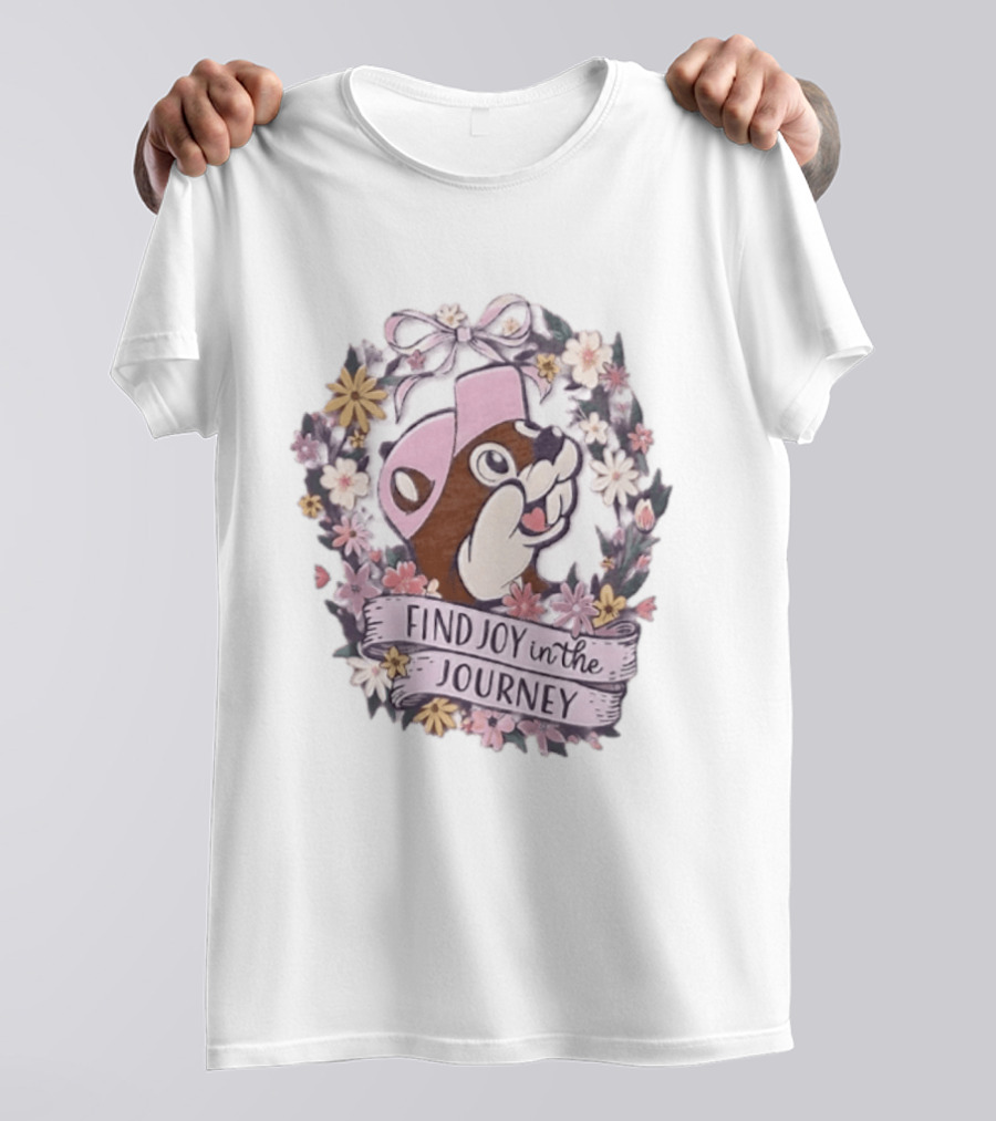 Buc Ee's Find Joy In The Journey Beaver Floral Wreath T-Shirt
