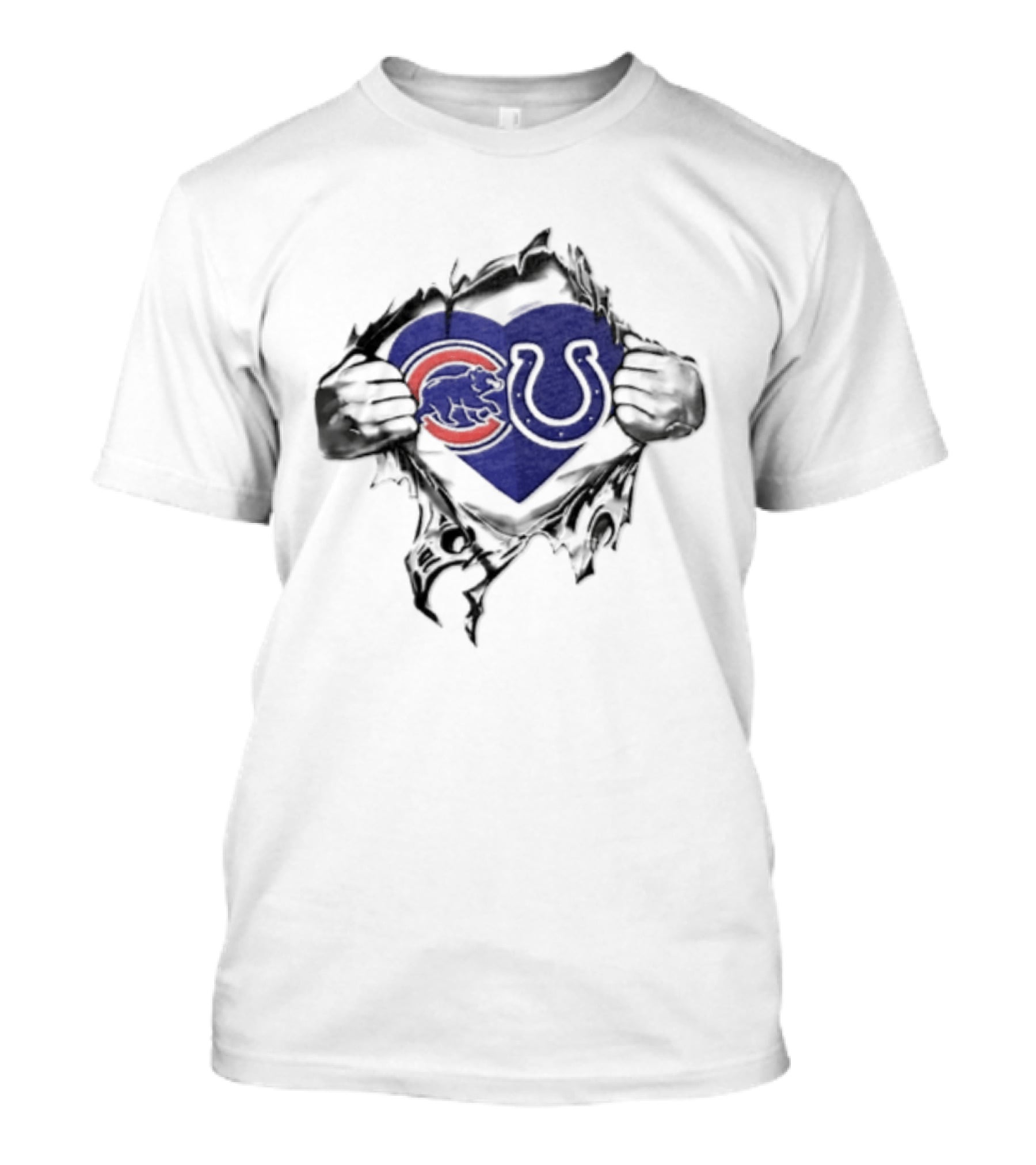 Chicago Cubs Indianapolis Colts Heart Symbol Embrace T-Shirt