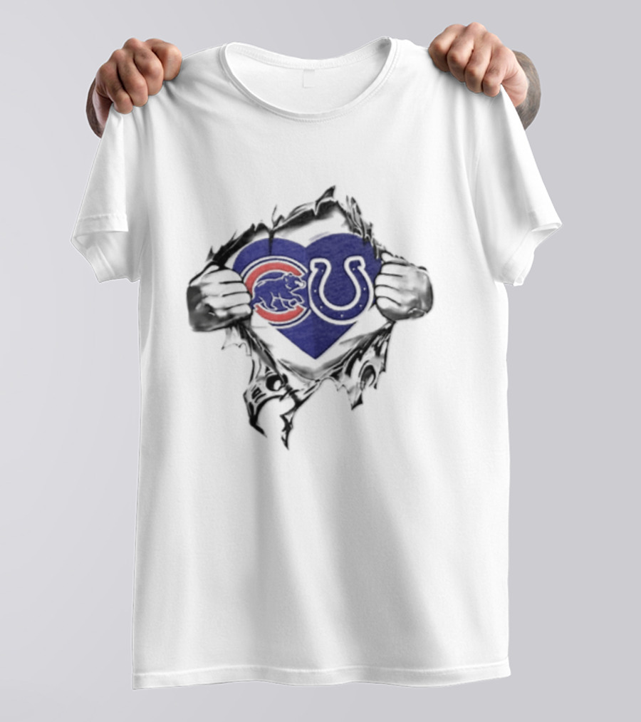 Chicago Cubs Indianapolis Colts Heart Symbol Embrace T-Shirt