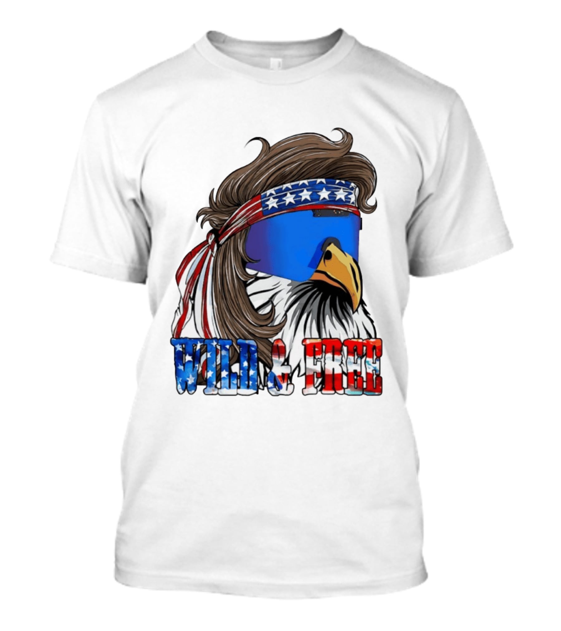 Wild And Free Bald Eagle USA Flag Bandana And Sunglasses T-Shirt