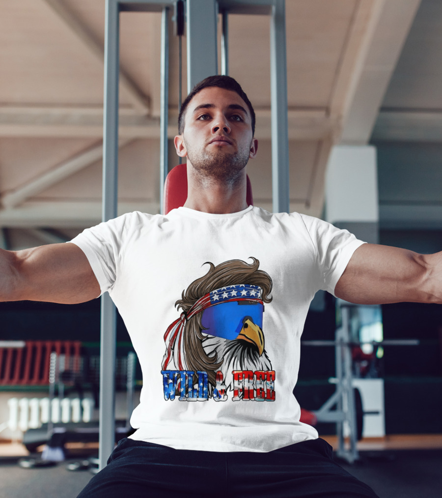 Wild And Free Bald Eagle USA Flag Bandana And Sunglasses T-Shirt