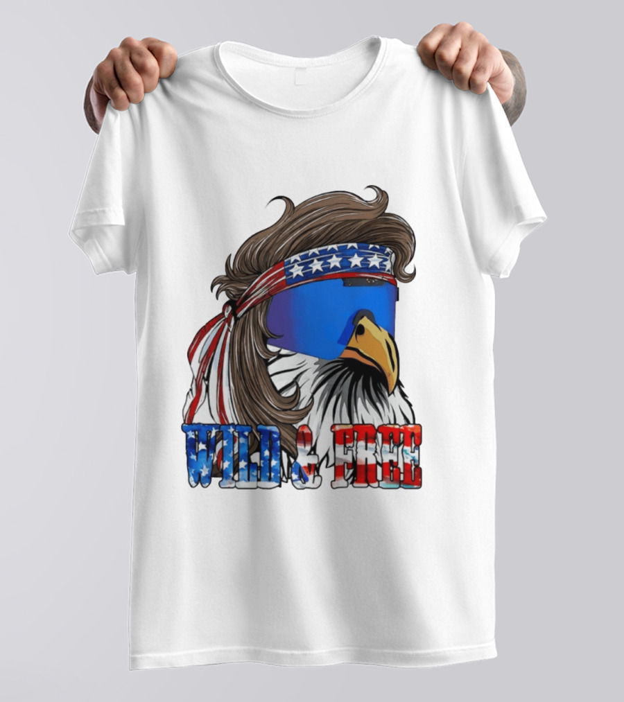 Wild And Free Bald Eagle USA Flag Bandana And Sunglasses T-Shirt